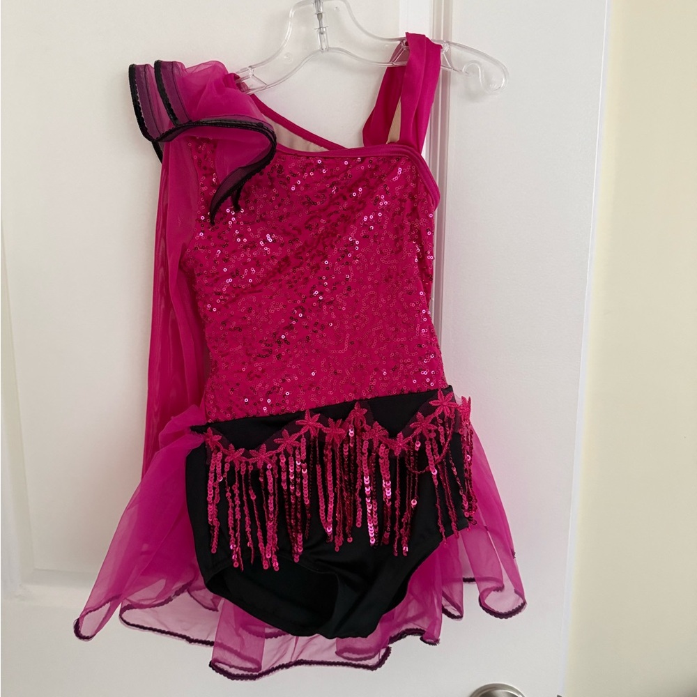Weissman Hot Pink Sequin One-Shoulder Dance Costume - Picture 3 of 5